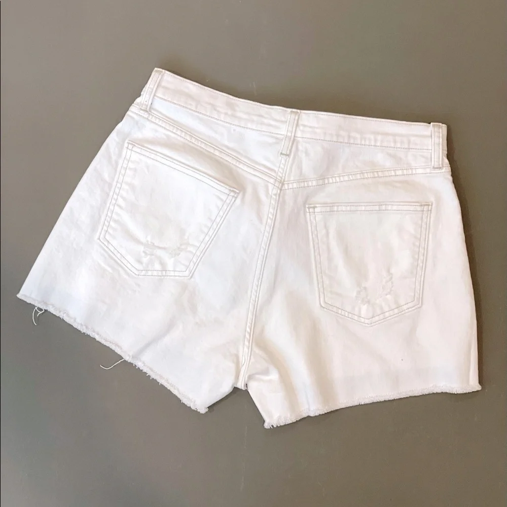 Arizona Jean Co Button Fly Hi-Rise White Cut Off Jean Shorts Distressed Rear Poc